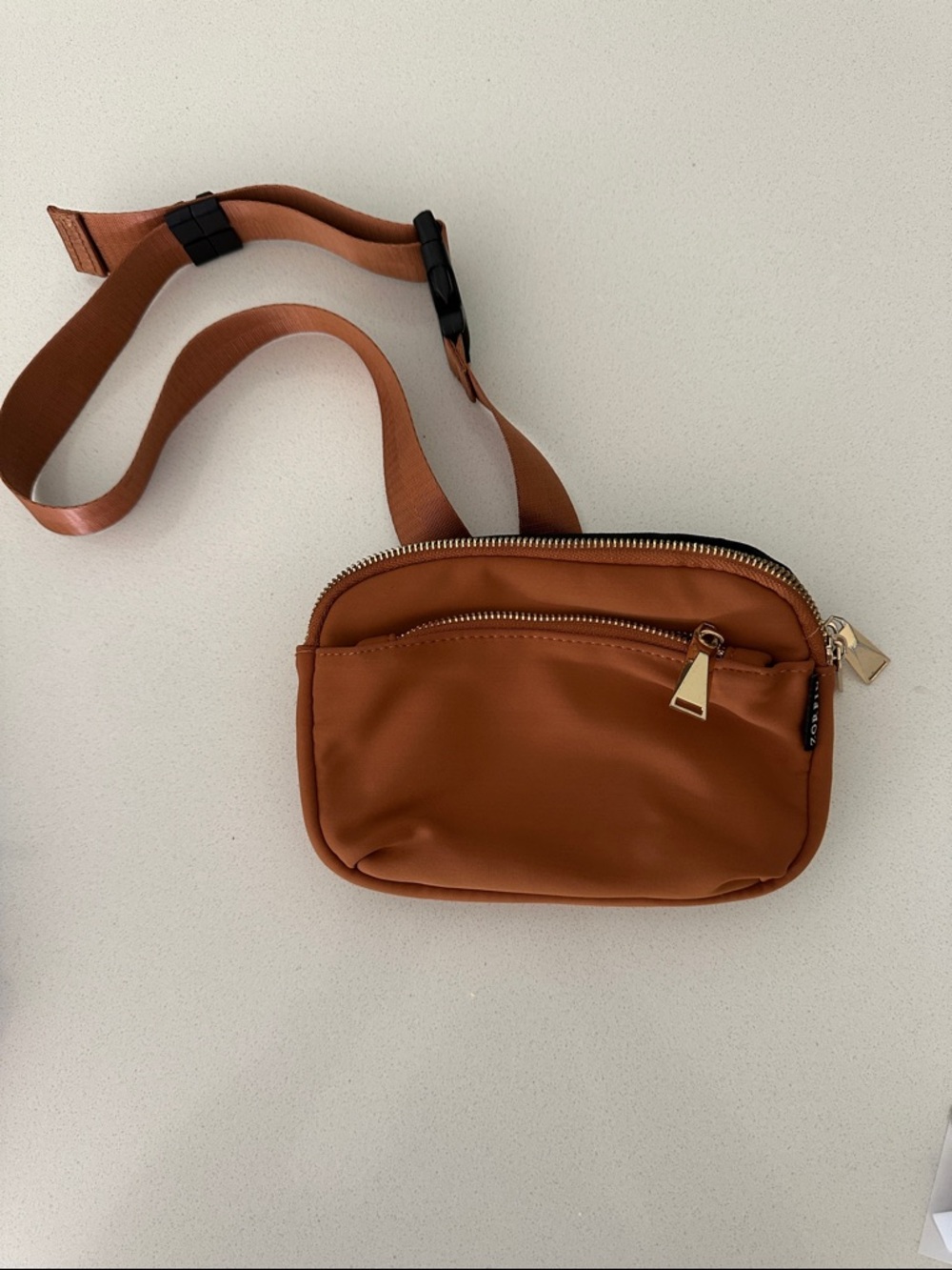 Compact Crossbody Belt Bag in Warm Brown